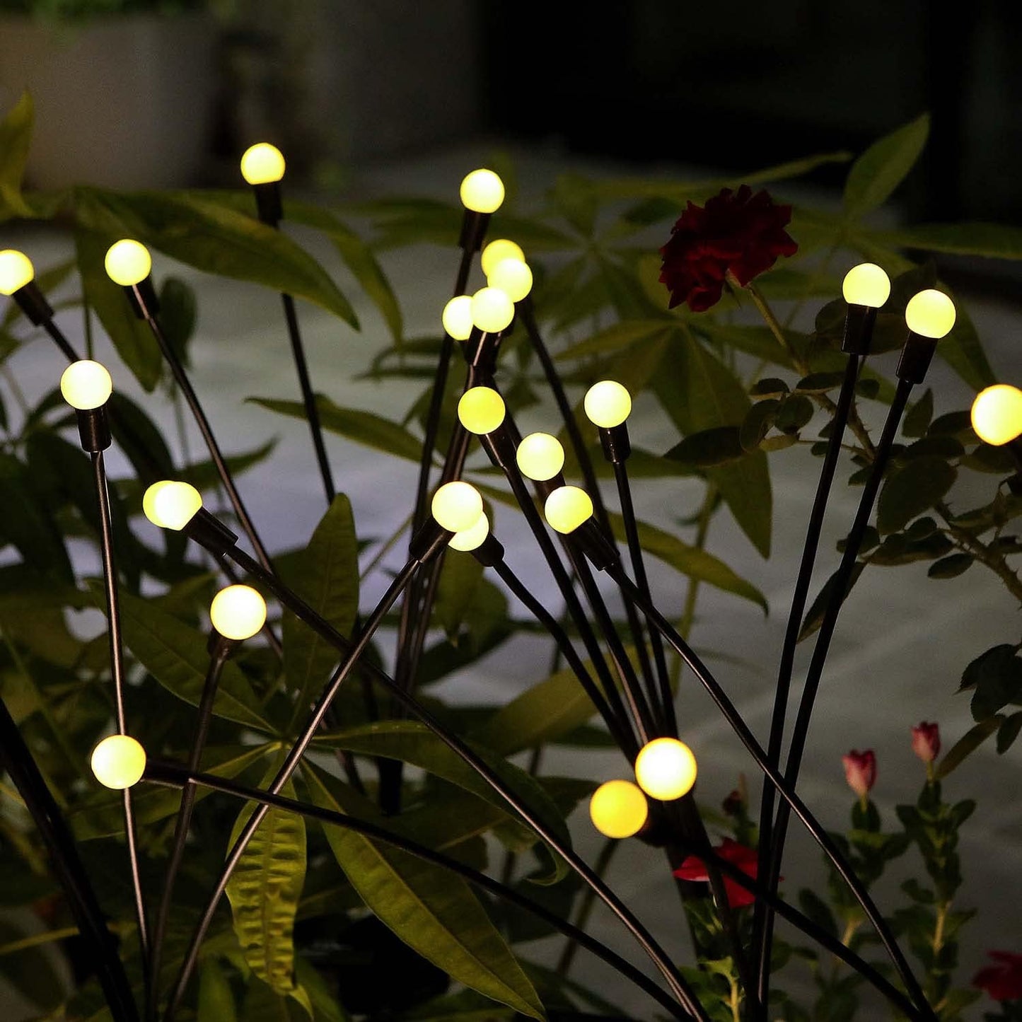 8/10 LED Solar Garden Lights Metal+Plastic Outdoor Solar Powered Firefly Shape Lights H 27"