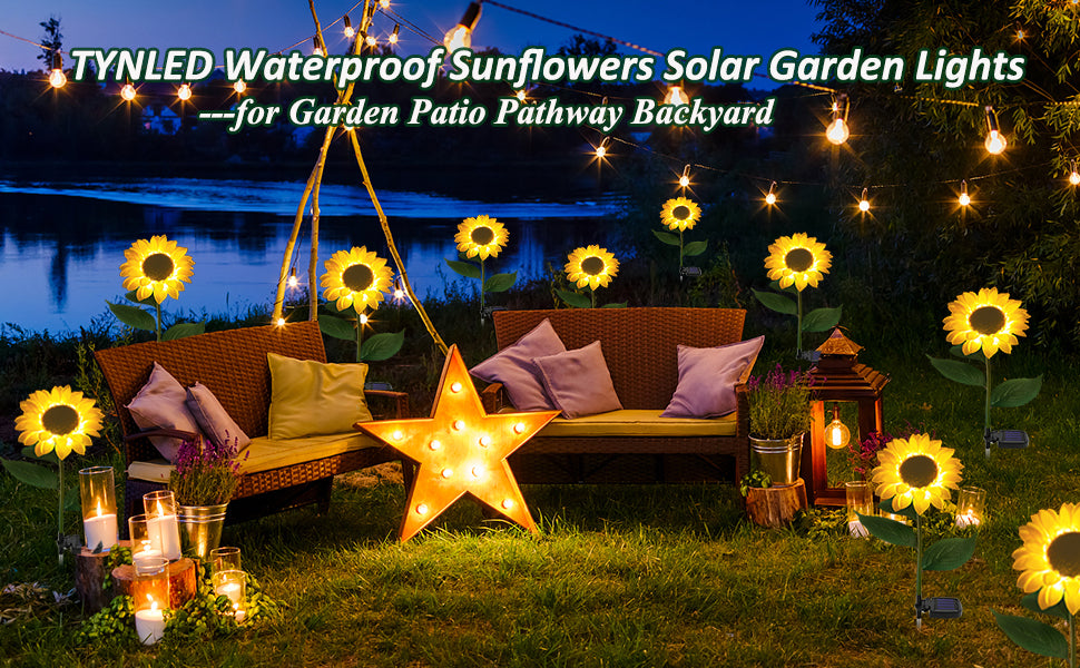 3 In 1 Outdoor Sunflower Solar Garden Lights,Waterproof Landscape Decoration Solar Powered 3 Bulb Fabric LED Lamp Yellow