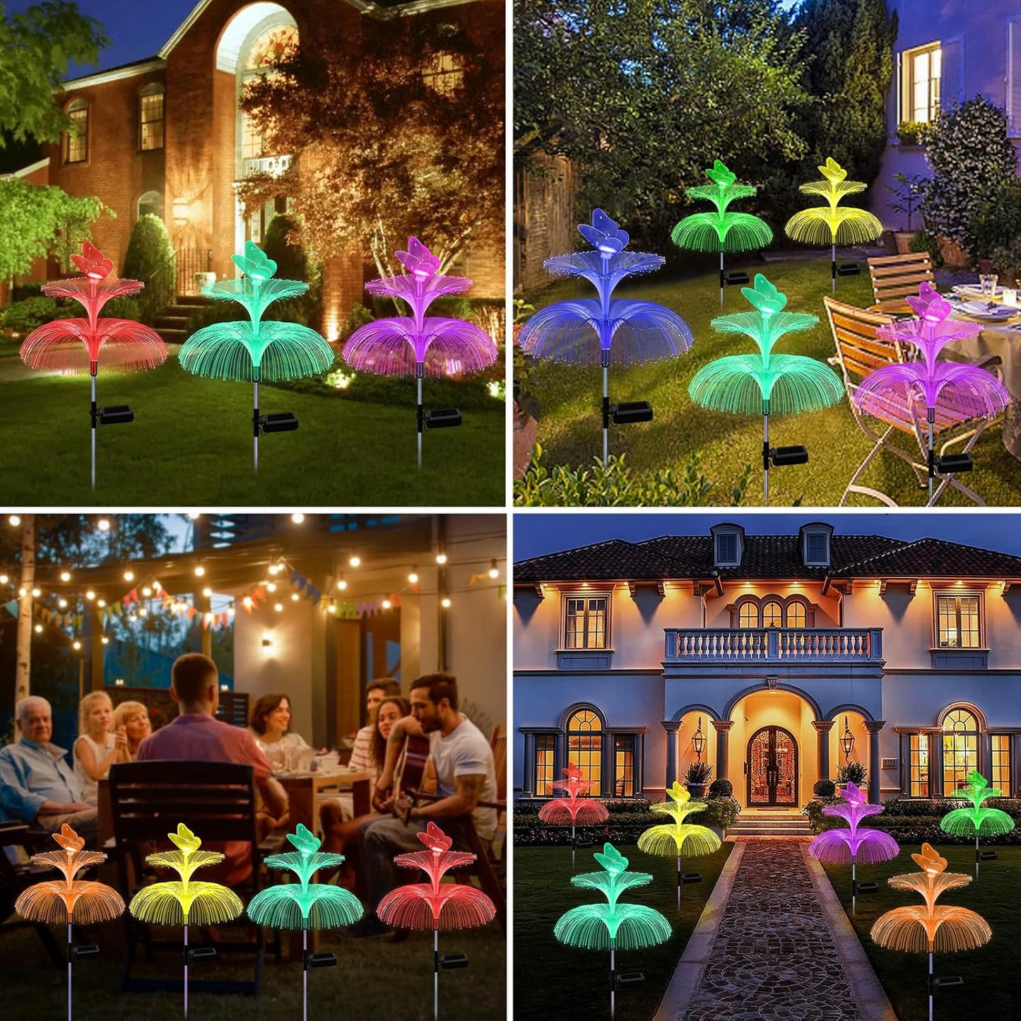 H 34" Star+Jellyfish Shape Solar Lights 7 Color Changing Fiber Optic Solar Power ights for Outdoor Yard Width 15"