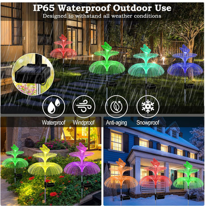 H 34" Star+Jellyfish Shape Solar Lights 7 Color Changing Fiber Optic Solar Power ights for Outdoor Yard Width 15"