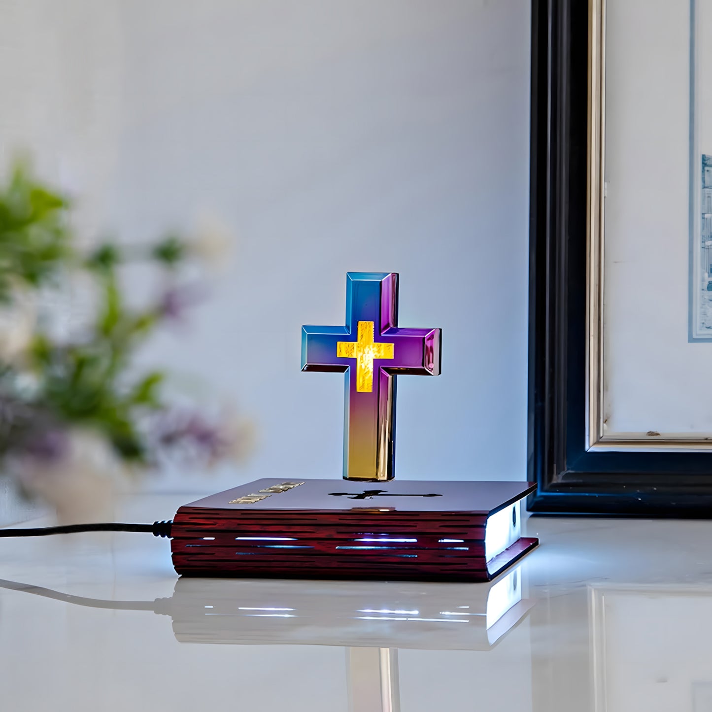 Handmade Levitating Cross, Magnetic Floating Cross Holy Bible Lamp, TikTok Viral Spinning 3D Jesus Cross Night Lights, Creative Christian Gifts Religious Desk Home Office Decor Bible Decorations