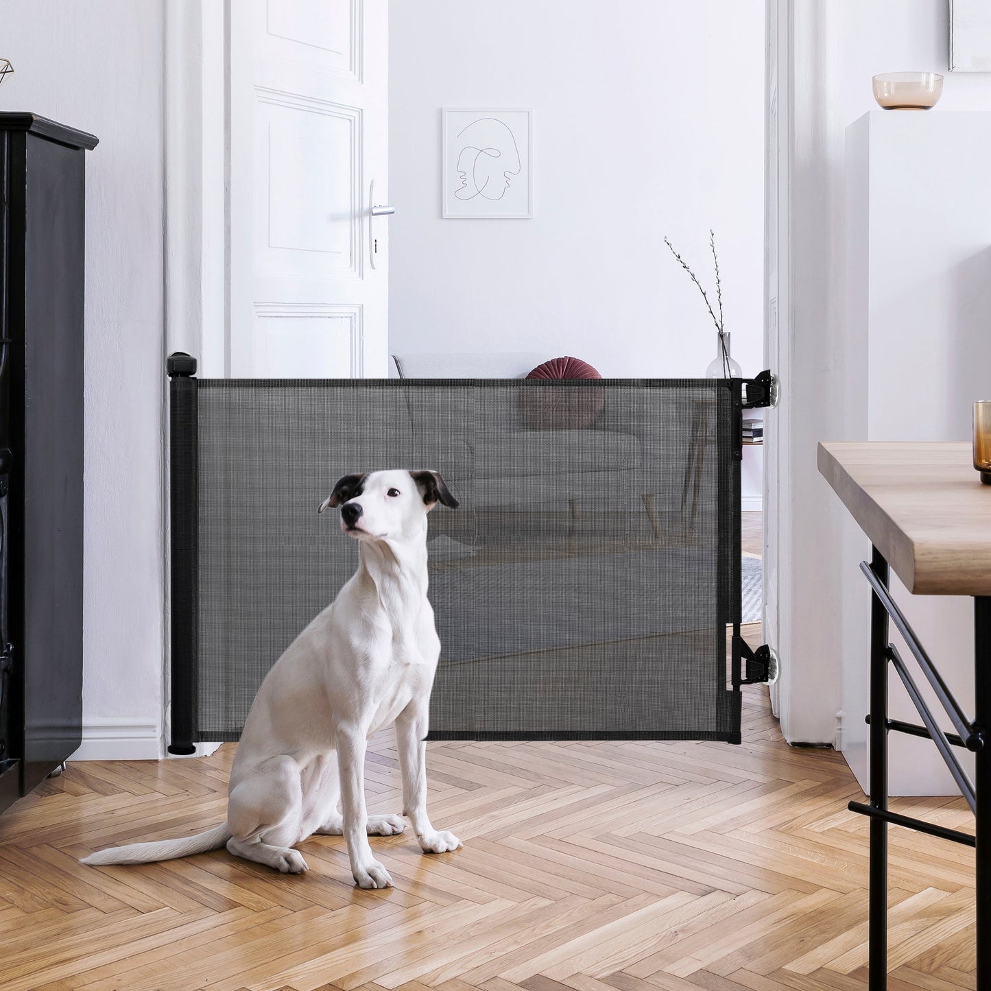 Donachi Black Mesh Retractable Dog Gate for Indoor and Outdoor