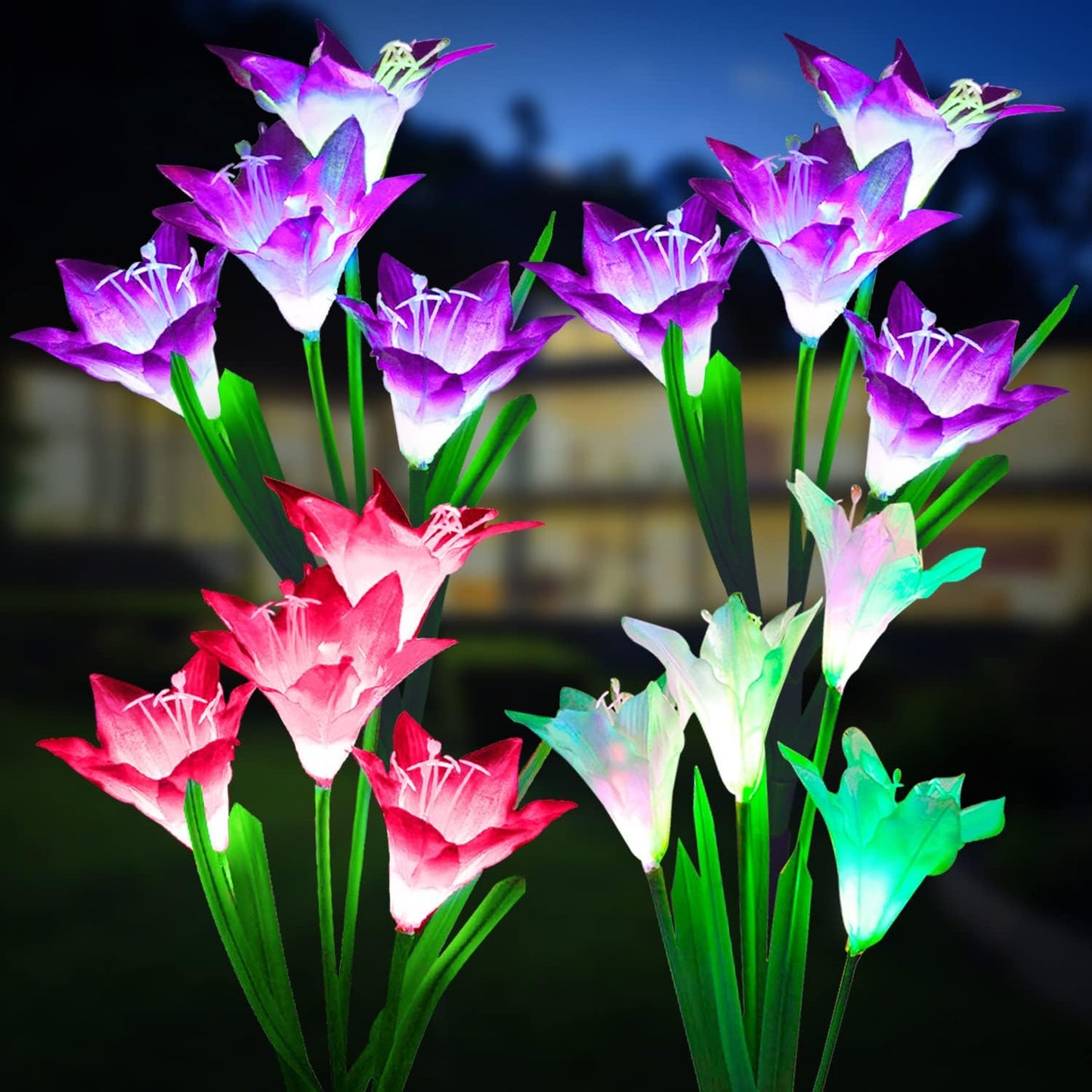 H 29" Solar Garden Lights with Bigger Lily Flowers Outdoor Waterproof 7 Color,Plastic Landscape LED Width 4"