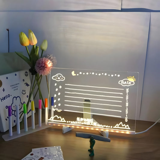 LED Note Board with Colors, Glowing Acrylic Message Marker Board, Light up Acrylic Dry Erase Board with Light Glowing Acrylic Marker Board with Bracket