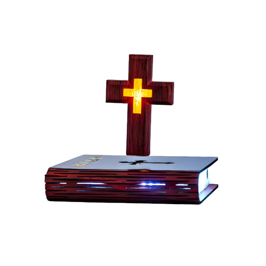 Handmade Levitating Cross, Magnetic Floating Cross Holy Bible Lamp, TikTok Viral Spinning 3D Jesus Cross Night Lights, Creative Christian Gifts Religious Desk Home Office Decor Bible Decorations