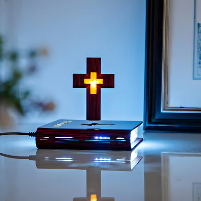 Handmade Levitating Cross, Magnetic Floating Cross Holy Bible Lamp, TikTok Viral Spinning 3D Jesus Cross Night Lights, Creative Christian Gifts Religious Desk Home Office Decor Bible Decorations