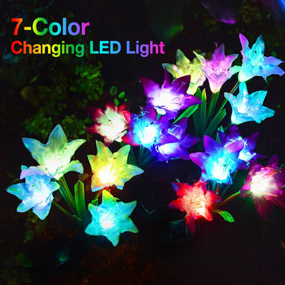 H 29" Solar Garden Lights with Bigger Lily Flowers Outdoor Waterproof 7 Color,Plastic Landscape LED Width 4"