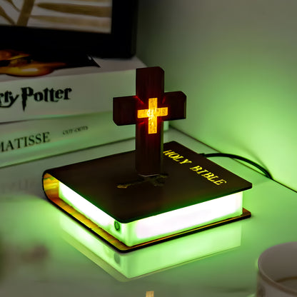 Handmade Levitating Cross, Magnetic Floating Cross Holy Bible Lamp, TikTok Viral Spinning 3D Jesus Cross Night Lights, Creative Christian Gifts Religious Desk Home Office Decor Bible Decorations