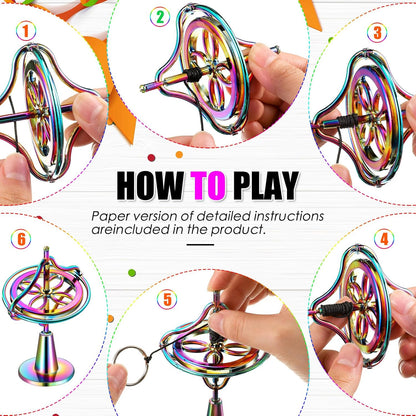 Gyroscope Toy Metal Anti Rotating Desk Gyroscope Flying Motion Balance Physics Toy Boys Girls Colorful Gift