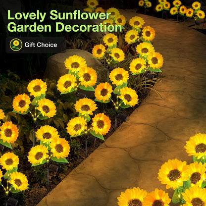 3 In 1 Outdoor Sunflower Solar Garden Lights,Waterproof Landscape Decoration Solar Powered 3 Bulb Fabric LED Lamp Yellow