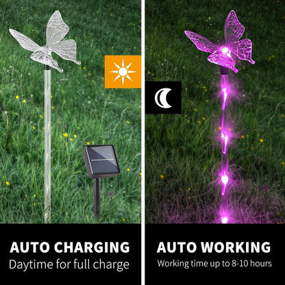 Butterfly Shape Solar Lights Garden Decorative Outdoor LED Stake Lighting For Yard Solar Powered,Plastic H 27"