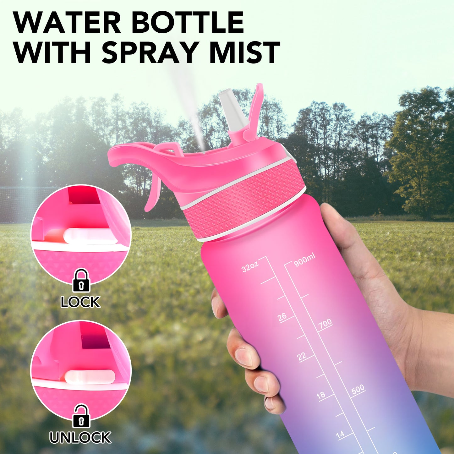 2 in 1  Pink Purple Misting Sport Water Bottle