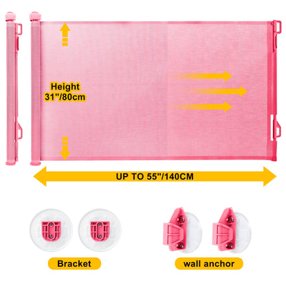 Donachi Pink Mesh Retractable Dog Gate for Indoor and Outdoor