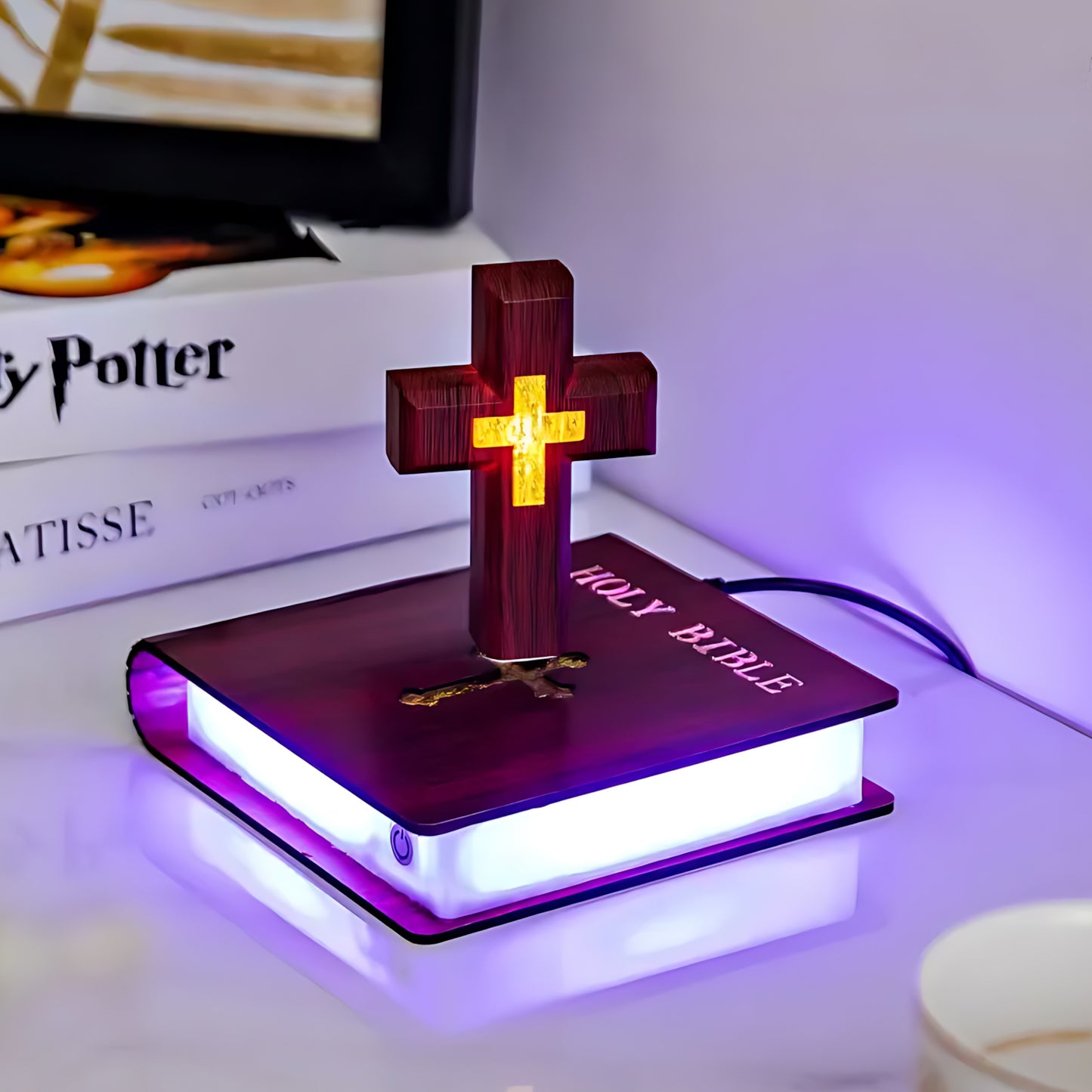 Handmade Levitating Cross, Magnetic Floating Cross Holy Bible Lamp, TikTok Viral Spinning 3D Jesus Cross Night Lights, Creative Christian Gifts Religious Desk Home Office Decor Bible Decorations