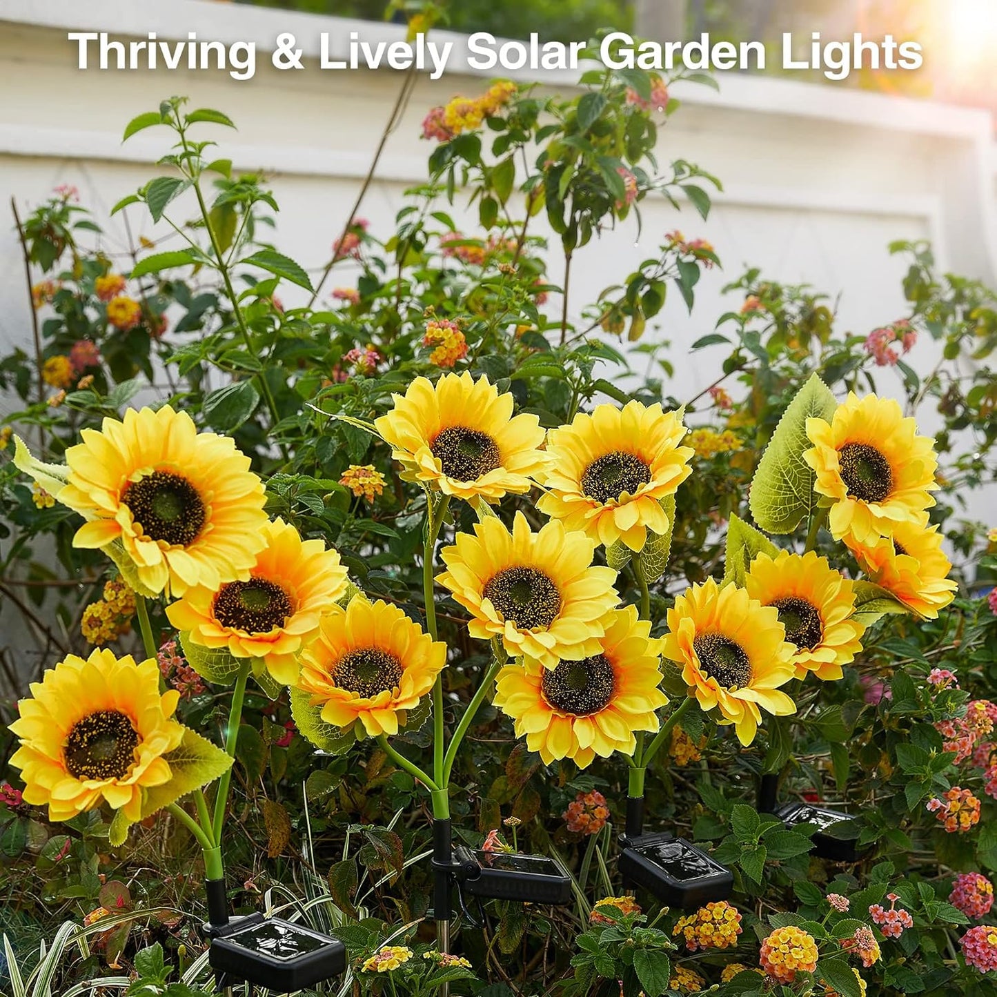 3 In 1 Outdoor Sunflower Solar Garden Lights,Waterproof Landscape Decoration Solar Powered 3 Bulb Fabric LED Lamp Yellow