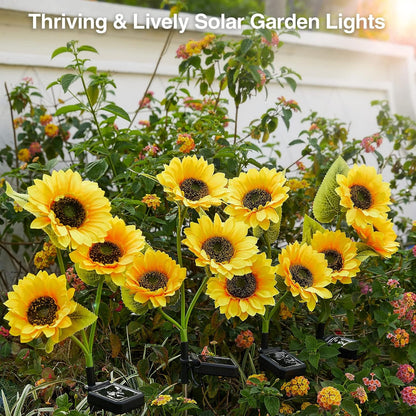 3 In 1 Outdoor Sunflower Solar Garden Lights,Waterproof Landscape Decoration Solar Powered 3 Bulb Fabric LED Lamp Yellow