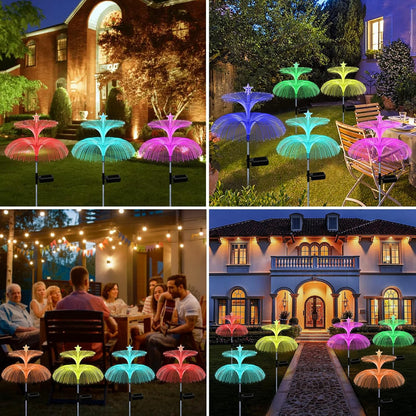 H 34" Star+Jellyfish Shape Solar Lights 7 Color Changing Fiber Optic Solar Power ights for Outdoor Yard Width 15"