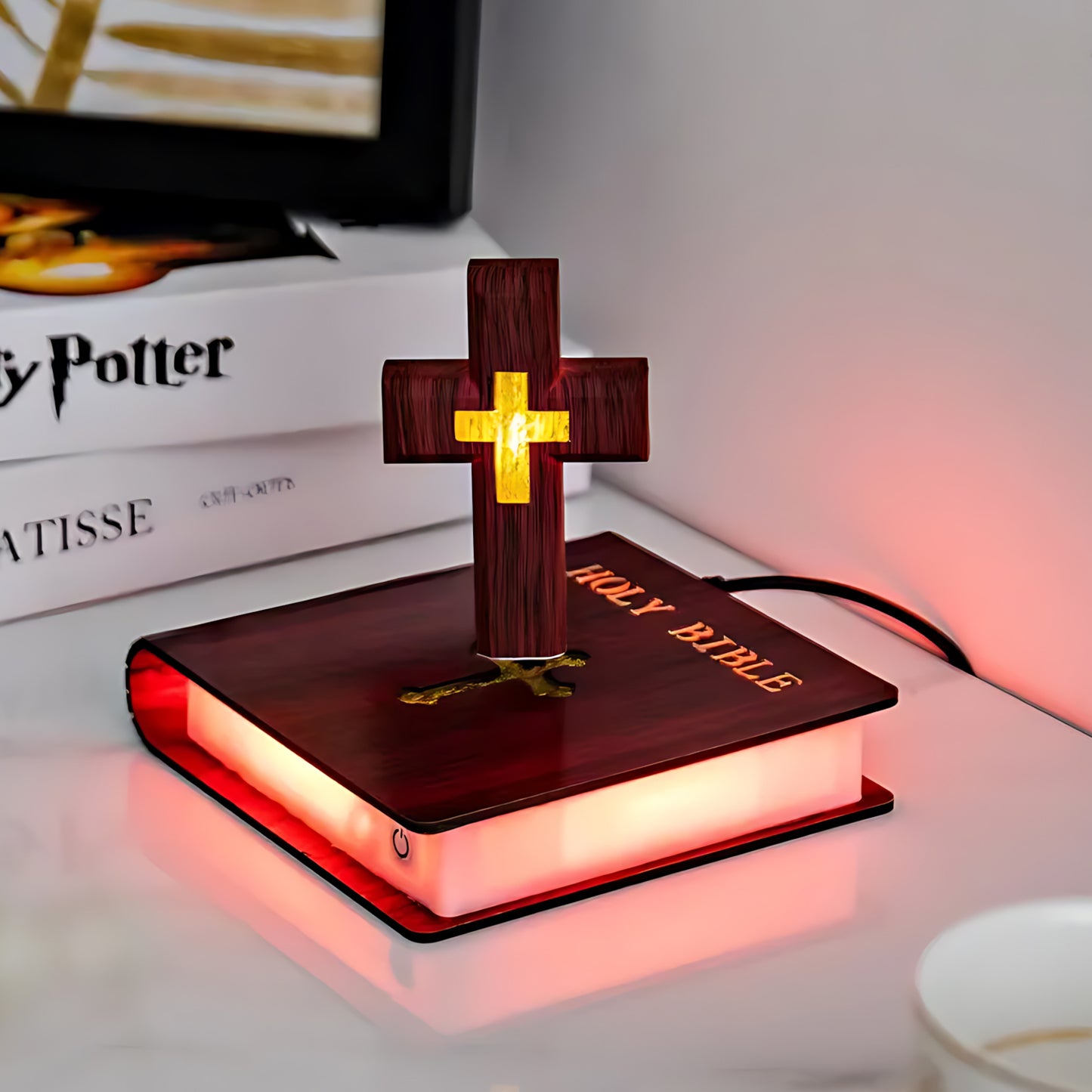 Handmade Levitating Cross, Magnetic Floating Cross Holy Bible Lamp, TikTok Viral Spinning 3D Jesus Cross Night Lights, Creative Christian Gifts Religious Desk Home Office Decor Bible Decorations