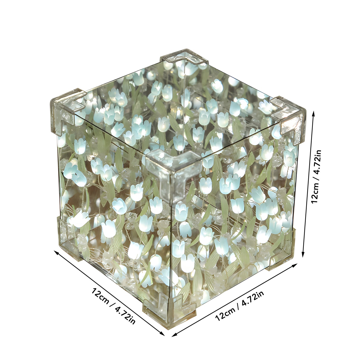 Tulip Cube Lamp, DIY Flowers Tulip Lamp, Cube Flower Night Light, Handmade Square Mirror Tulips Table Lamp Desktop Decoration