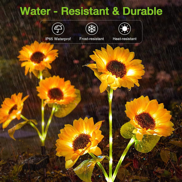 3 In 1 Outdoor Sunflower Solar Garden Lights,Waterproof Landscape Decoration Solar Powered 3 Bulb Fabric LED Lamp Yellow