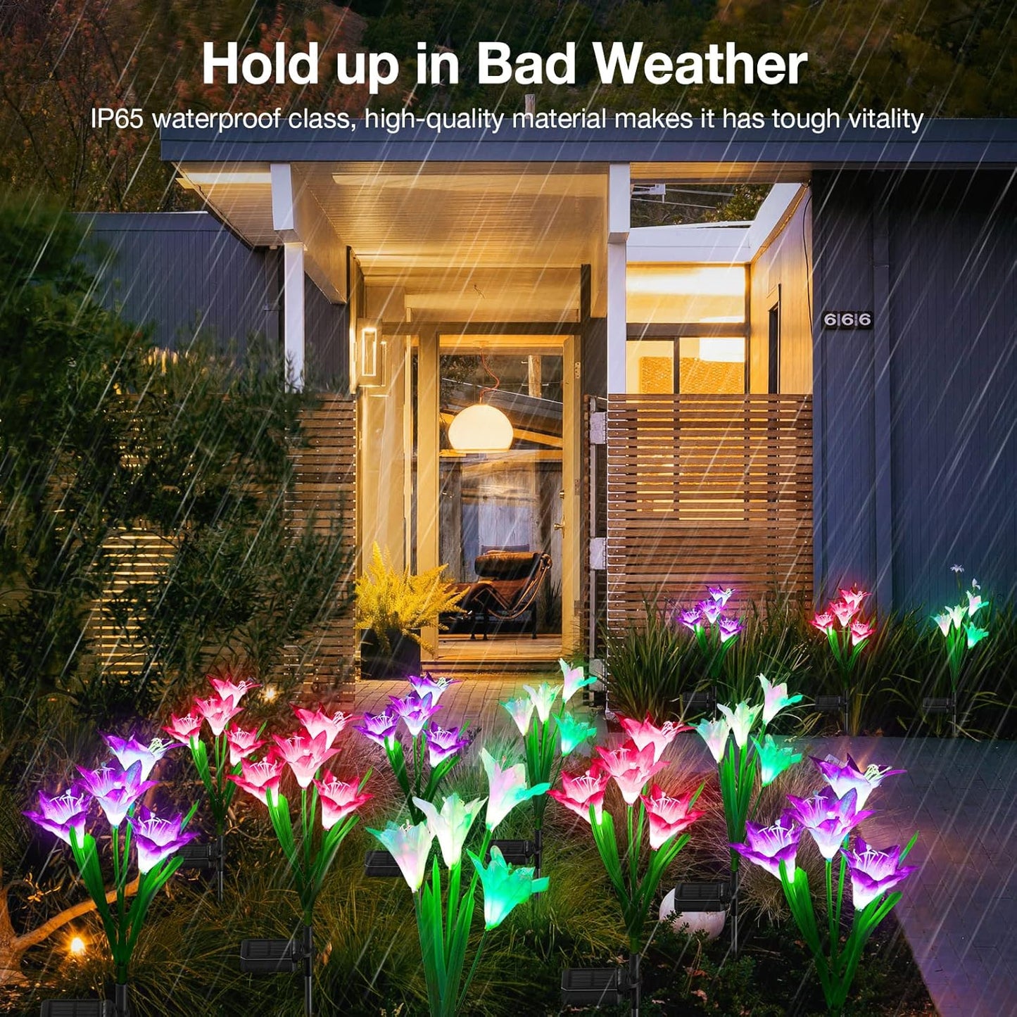 H 29" Solar Garden Lights with Bigger Lily Flowers Outdoor Waterproof 7 Color,Plastic Landscape LED Width 4"