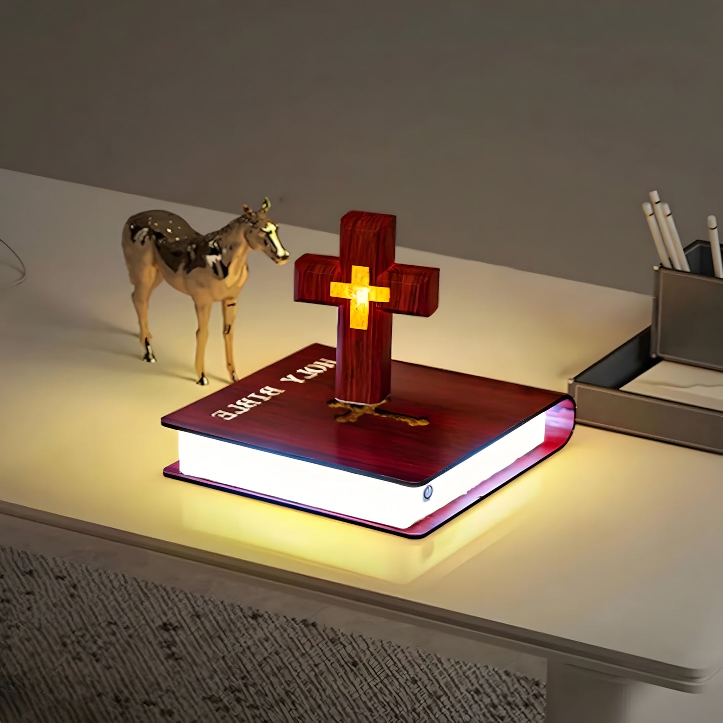 Handmade Levitating Cross, Magnetic Floating Cross Holy Bible Lamp, TikTok Viral Spinning 3D Jesus Cross Night Lights, Creative Christian Gifts Religious Desk Home Office Decor Bible Decorations