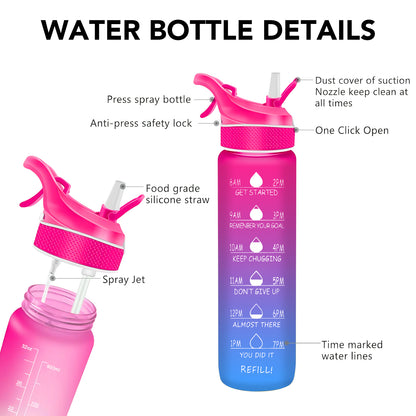 2 in 1  Pink Purple Misting Sport Water Bottle