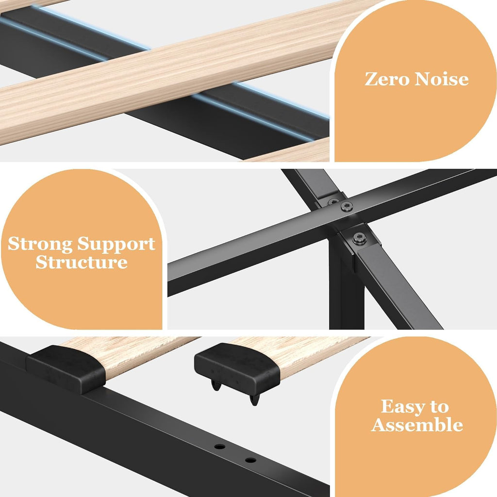 Queen Bed Frame with Storage Drawers, Upholstered LED Bed Frame Queen Size with Wingback Headboard, Platform Bed Frame with Storage, No Box Spring Needed, No-Noise, Easy Assembly