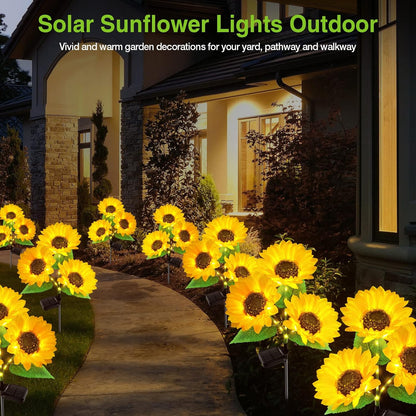 3 In 1 Outdoor Sunflower Solar Garden Lights,Waterproof Landscape Decoration Solar Powered 3 Bulb Fabric LED Lamp Yellow