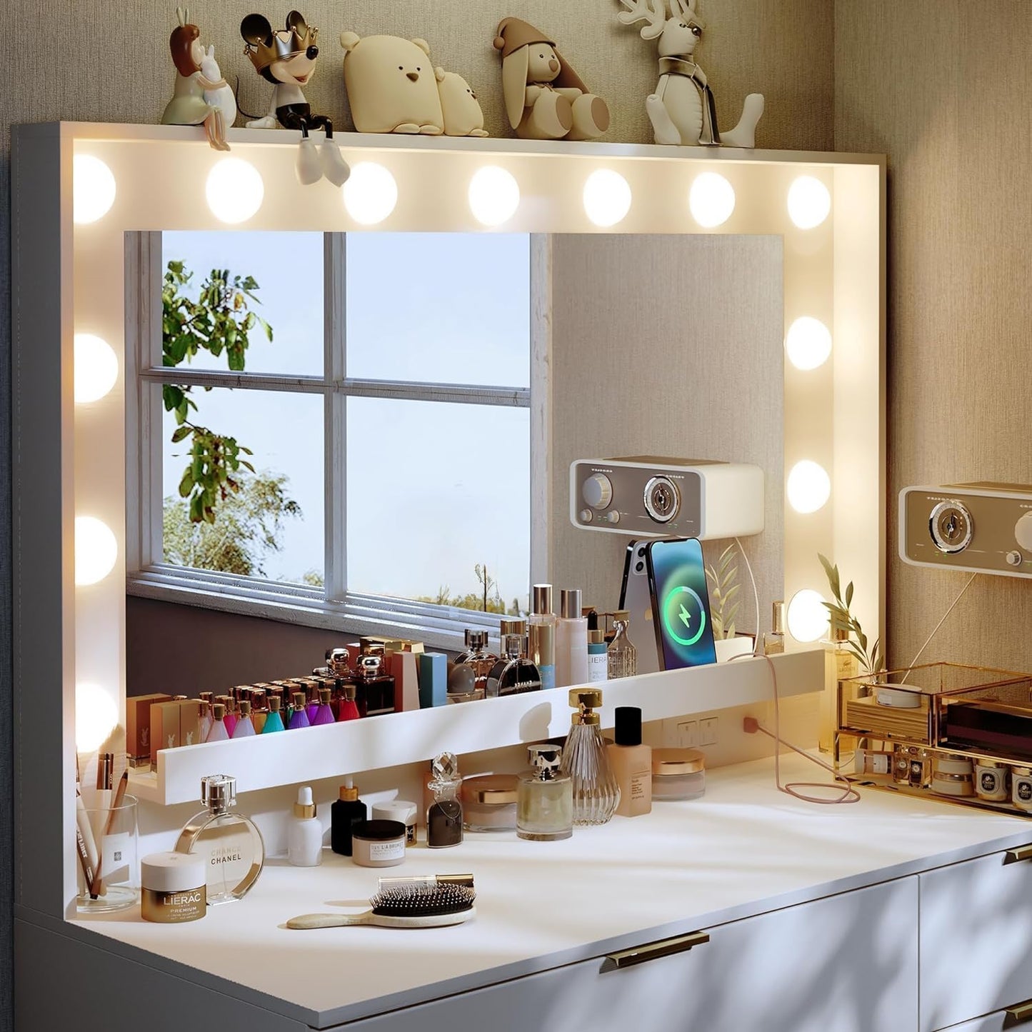 Makeup Vanity Desk, Vanity Desk with Lights for Bedroom, Dressing Room, White