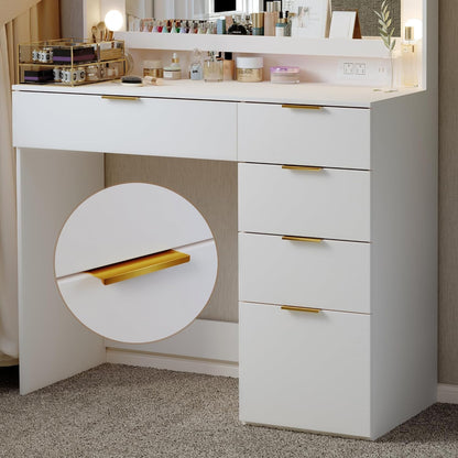 Makeup Vanity Desk, Vanity Desk with Lights for Bedroom, Dressing Room, White