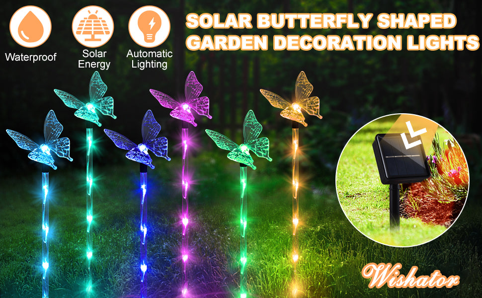 Butterfly Shape Solar Lights Garden Decorative Outdoor LED Stake Lighting For Yard Solar Powered,Plastic H 27"