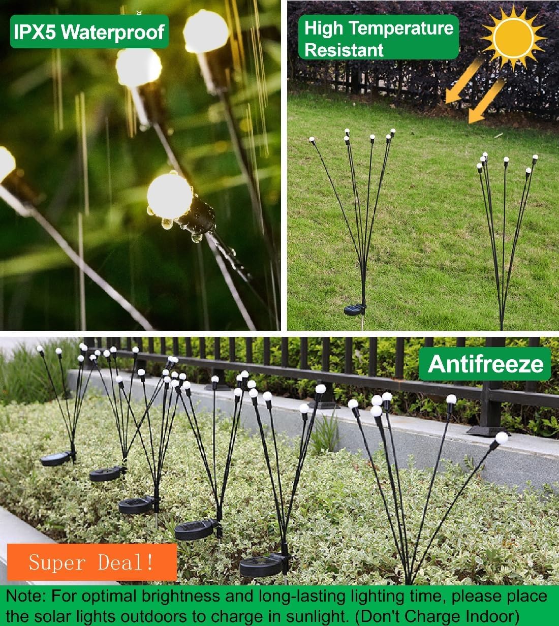 8/10 LED Solar Garden Lights Metal+Plastic Outdoor Solar Powered Firefly Shape Lights H 27"