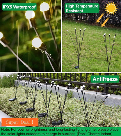 8/10 LED Solar Garden Lights Metal+Plastic Outdoor Solar Powered Firefly Shape Lights H 27"