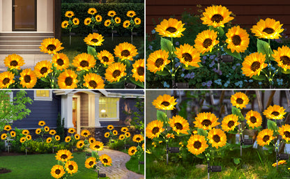 3 In 1 Outdoor Sunflower Solar Garden Lights,Waterproof Landscape Decoration Solar Powered 3 Bulb Fabric LED Lamp Yellow