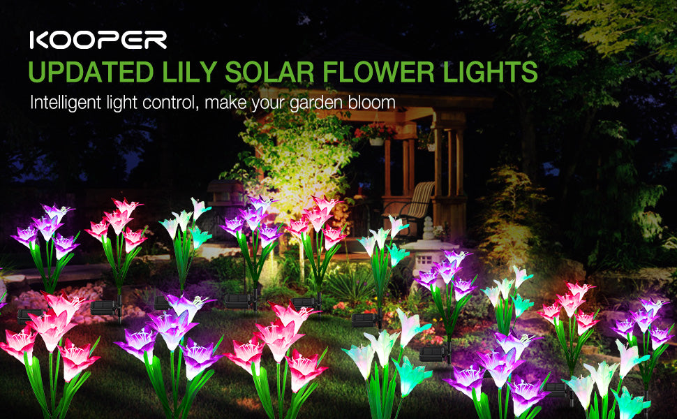 H 29" Solar Garden Lights with Bigger Lily Flowers Outdoor Waterproof 7 Color,Plastic Landscape LED Width 4"