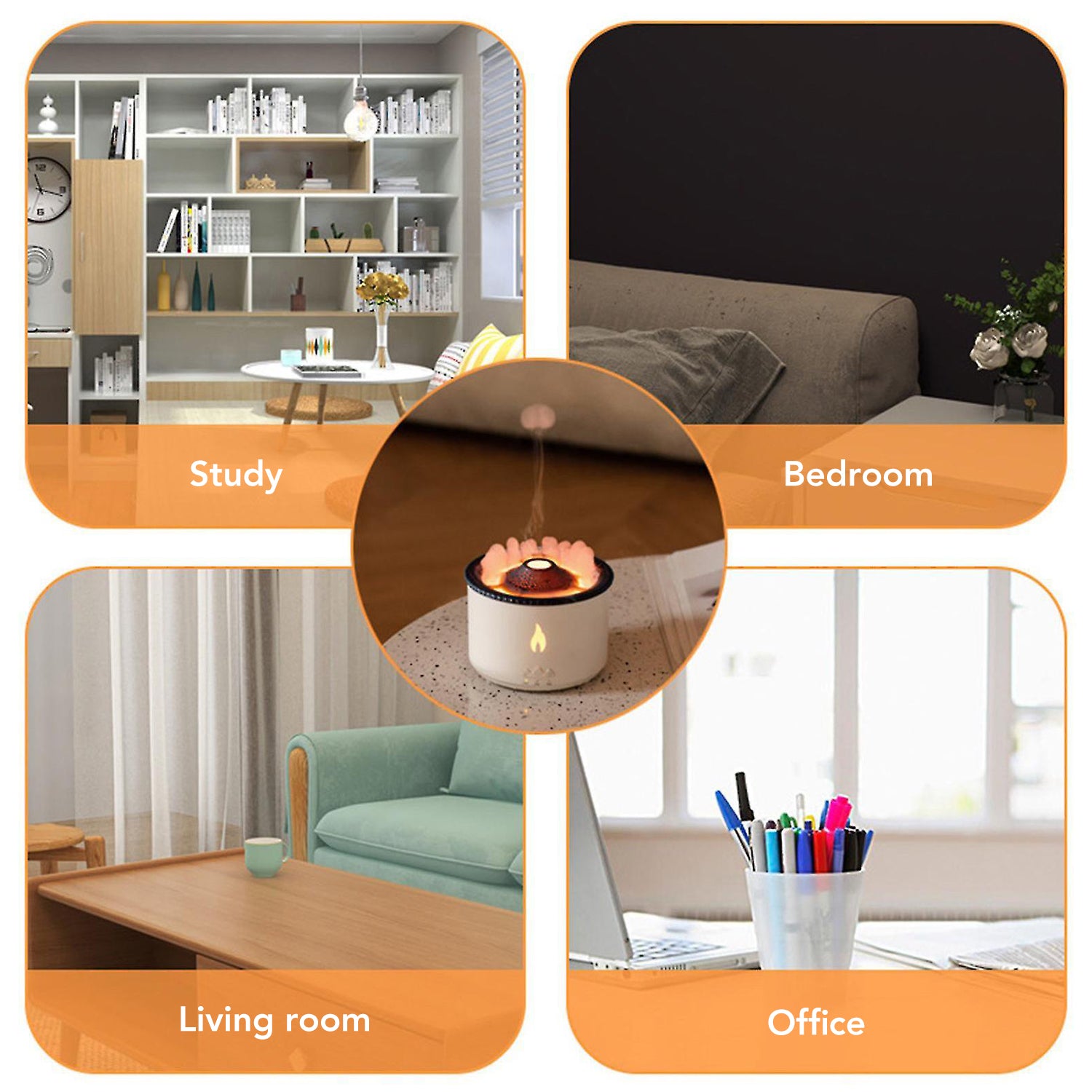 Volcano Diffuser Air Purifier Humidifier for Home and Bedroom, Flame Effect Essential Oils Humidifiers, Two Mist Mode Aromatherapy, Flame Air Diffuser Volcano Aroma