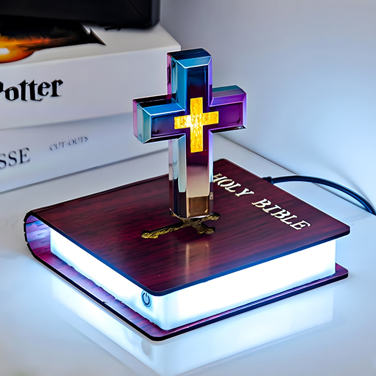 Handmade Levitating Cross, Magnetic Floating Cross Holy Bible Lamp, TikTok Viral Spinning 3D Jesus Cross Night Lights, Creative Christian Gifts Religious Desk Home Office Decor Bible Decorations