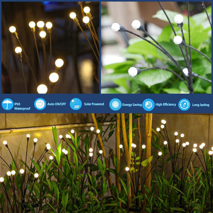 8/10 LED Solar Garden Lights Metal+Plastic Outdoor Solar Powered Firefly Shape Lights H 27"