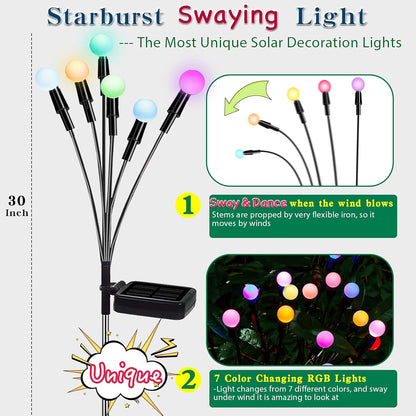 8/10 LED Solar Garden Lights Metal+Plastic Outdoor Solar Powered Firefly Shape Lights H 27"