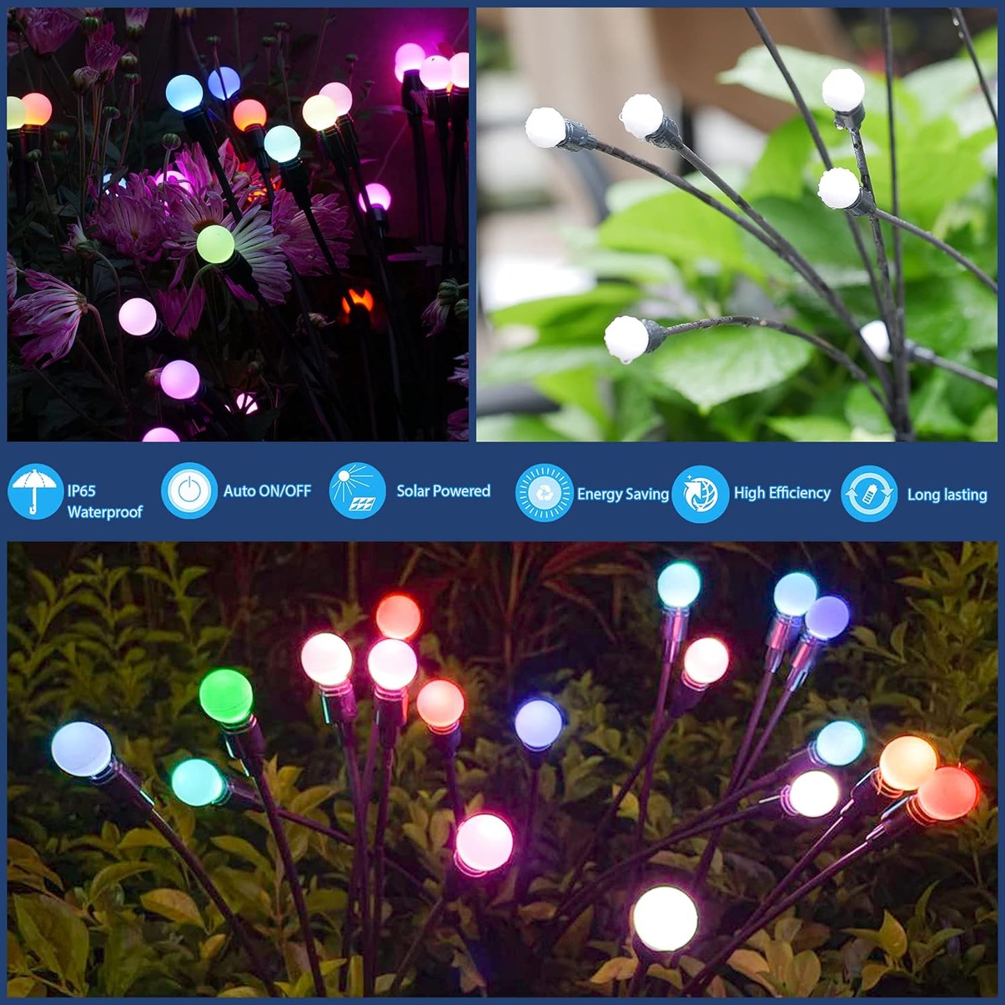 8/10 LED Solar Garden Lights Metal+Plastic Outdoor Solar Powered Firefly Shape Lights H 27"