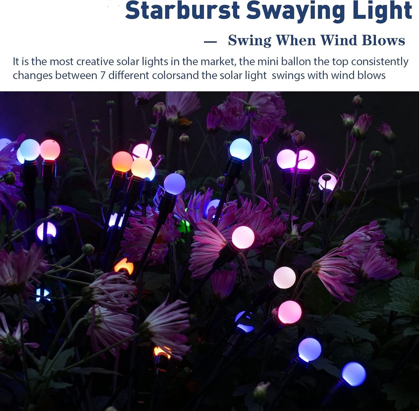 8/10 LED Solar Garden Lights Metal+Plastic Outdoor Solar Powered Firefly Shape Lights H 27"