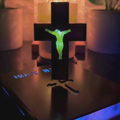 Handmade Levitating Cross, Magnetic Floating Cross Holy Bible Lamp, TikTok Viral Spinning 3D Jesus Cross Night Lights, Creative Christian Gifts Religious Desk Home Office Decor Bible Decorations